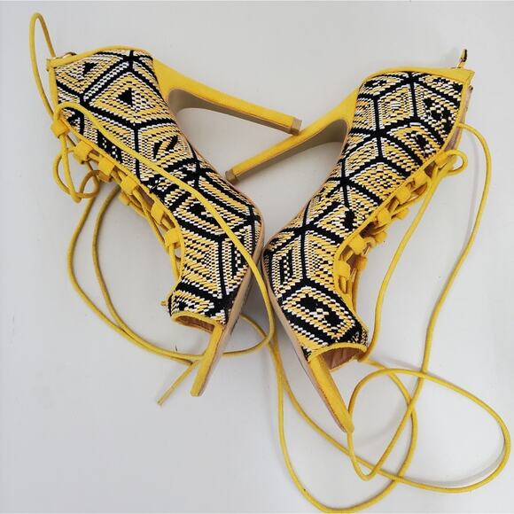 Madison by Shoe Dazzle | Knit Patterned Lace Up Strappy Peep Toe Stiletto Heels - Picture 2 of 11